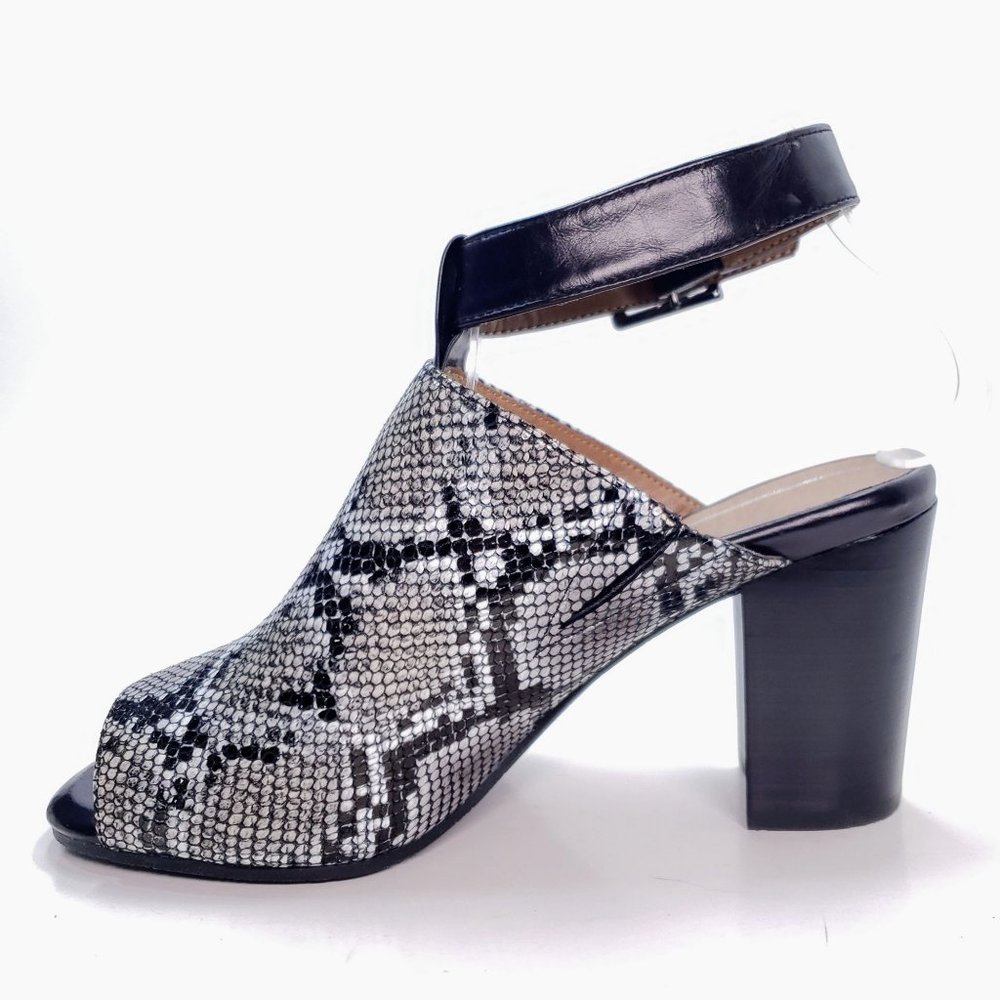 Nib Vionic Leather Snake Stacked Heel Peep Toe Sl… - image 4